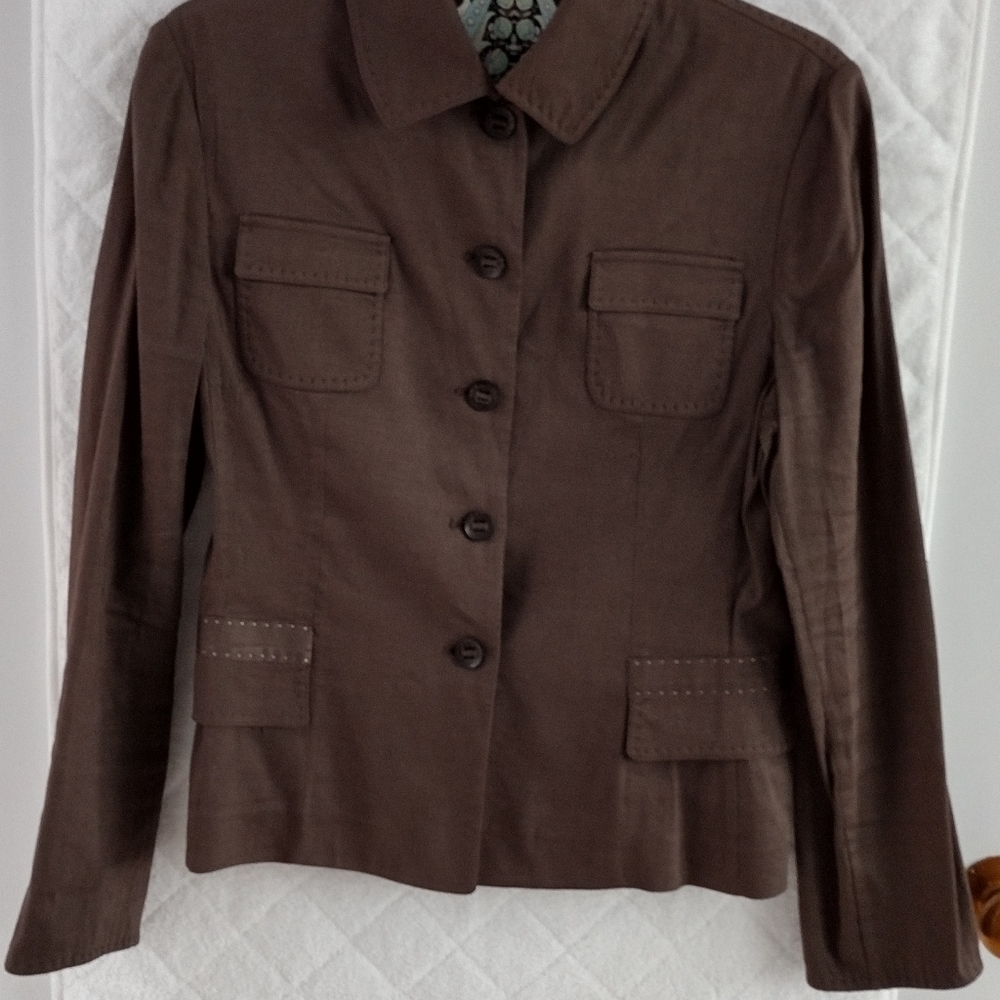 Elie Tahari brown linen blend blazer. Medium (US). - Picture 2 of 9